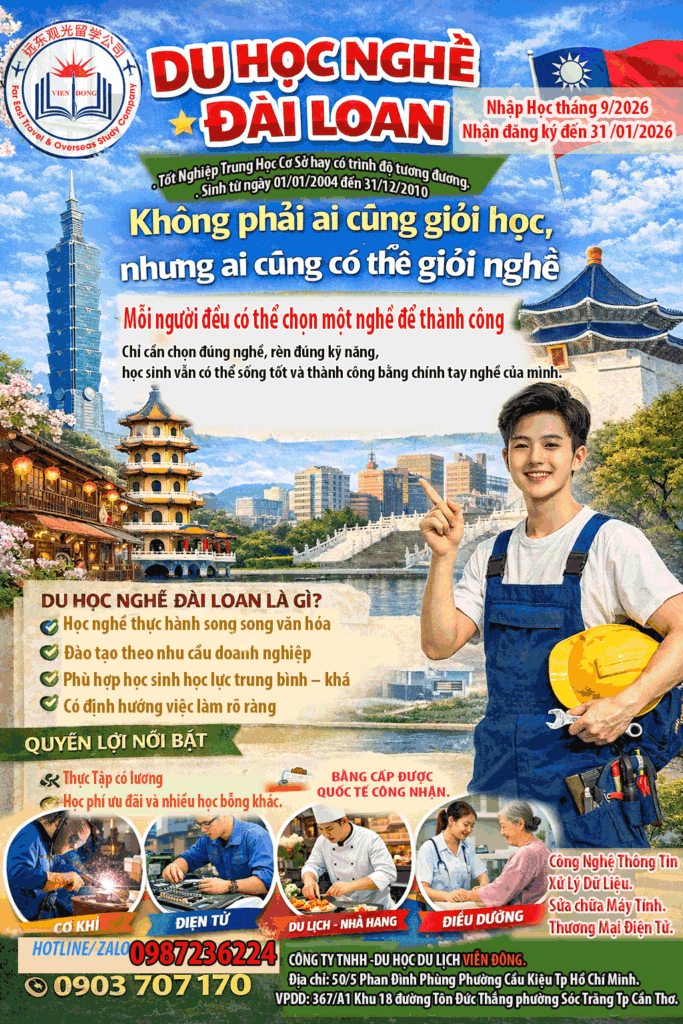 Du học nghề Đài Loan năm học 2026